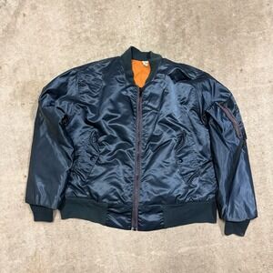 Vintage 70s Navy Blue Military MA-1 Bomber Jacket Nylon Reversible Medium